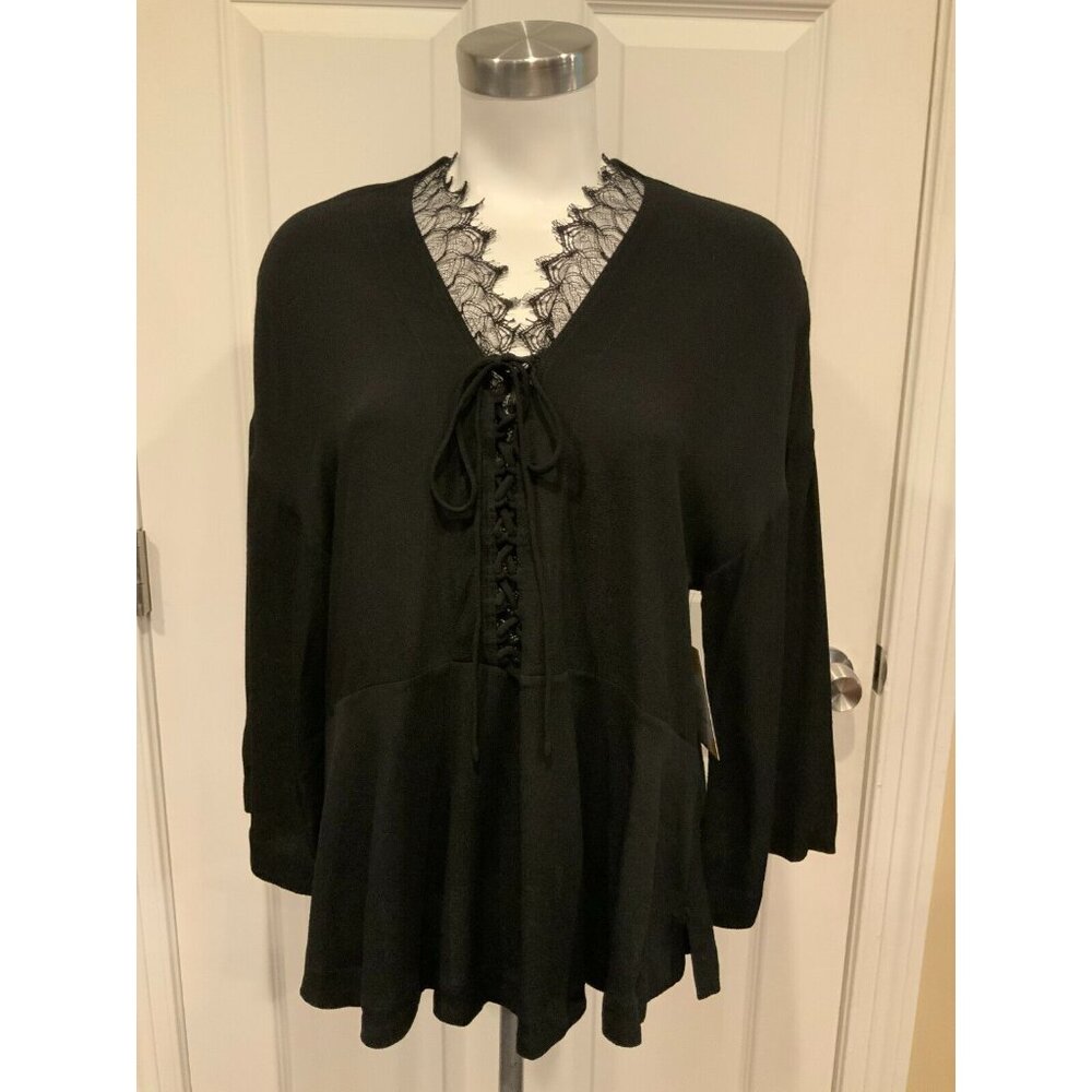 IRO Black Blouse W/ Lace-Up Neckline W/ Wide Long Sleeves, Size 4 (US) 36 (FR) - Picture 1 of 9
